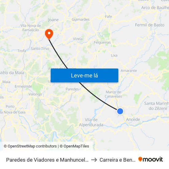 Paredes de Viadores e Manhuncelos to Carreira e Bente map