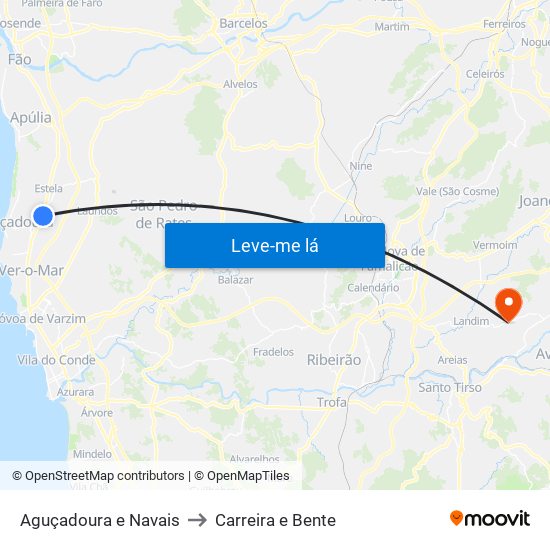 Aguçadoura e Navais to Carreira e Bente map