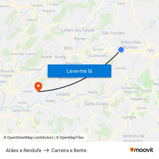 Atães e Rendufe to Carreira e Bente map