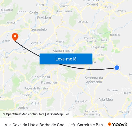 Vila Cova da Lixa e Borba de Godim to Carreira e Bente map