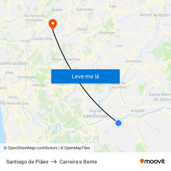 Santiago de Piães to Carreira e Bente map