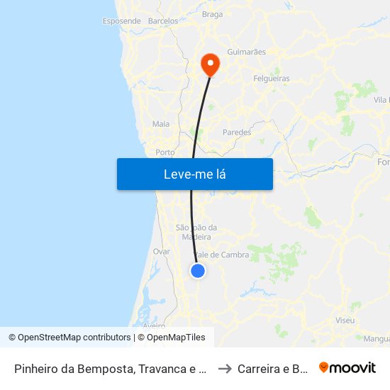 Pinheiro da Bemposta, Travanca e Palmaz to Carreira e Bente map