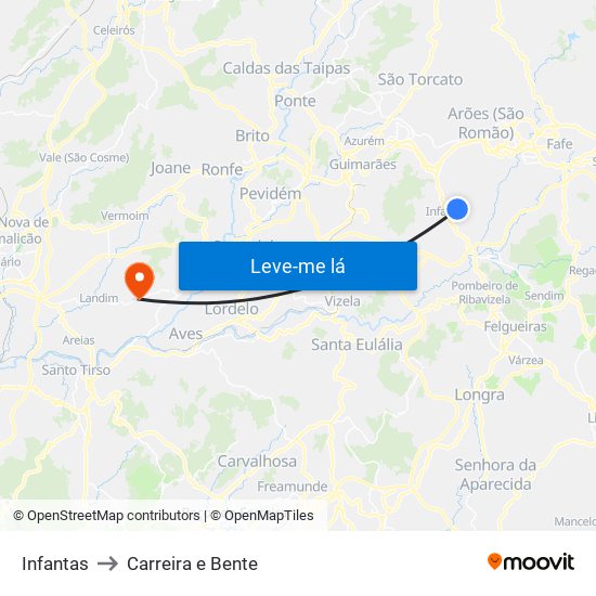 Infantas to Carreira e Bente map