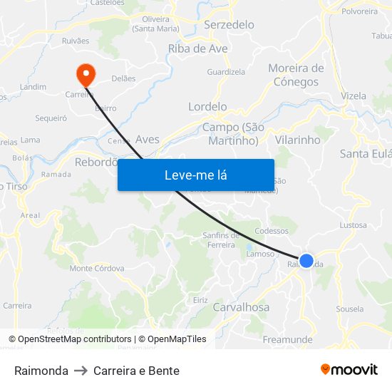 Raimonda to Carreira e Bente map