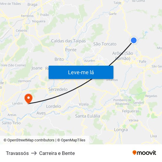 Travassós to Carreira e Bente map