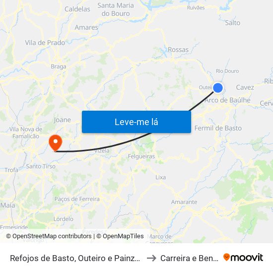 Refojos de Basto, Outeiro e Painzela to Carreira e Bente map