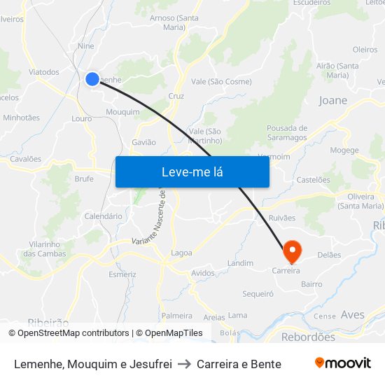 Lemenhe, Mouquim e Jesufrei to Carreira e Bente map