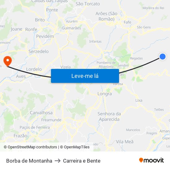 Borba de Montanha to Carreira e Bente map