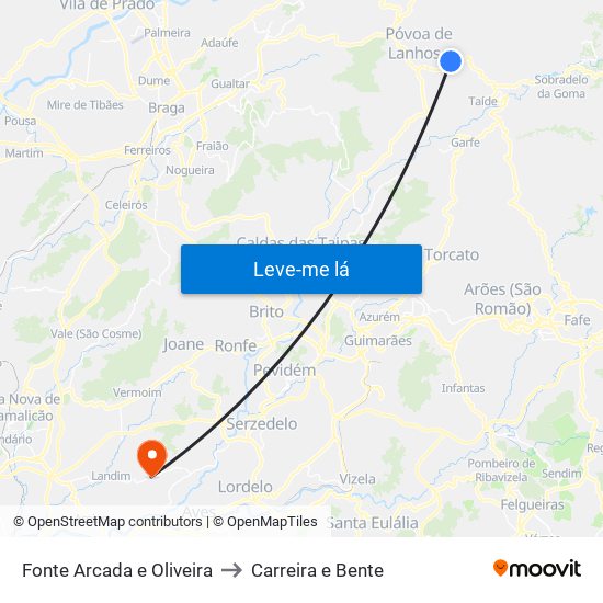 Fonte Arcada e Oliveira to Carreira e Bente map