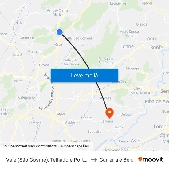 Vale (São Cosme), Telhado e Portela to Carreira e Bente map