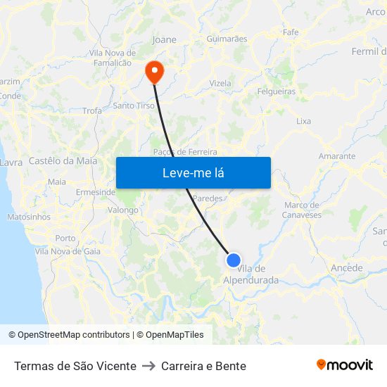 Termas de São Vicente to Carreira e Bente map