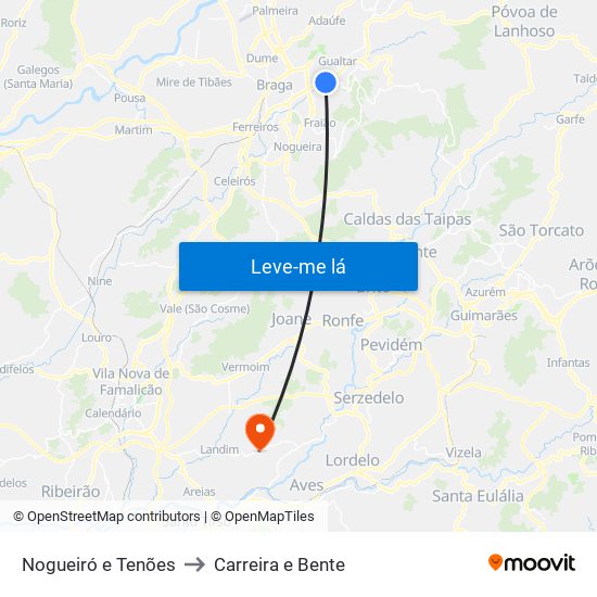 Nogueiró e Tenões to Carreira e Bente map
