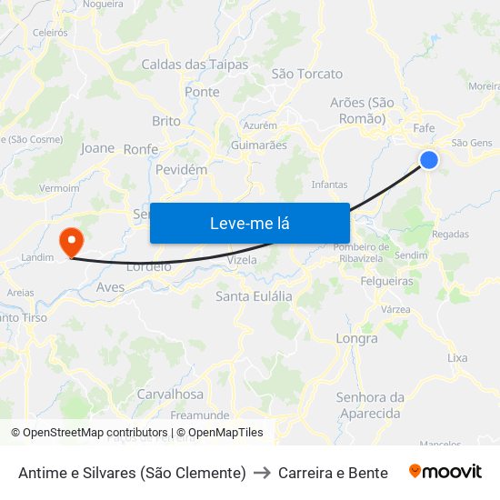 Antime e Silvares (São Clemente) to Carreira e Bente map
