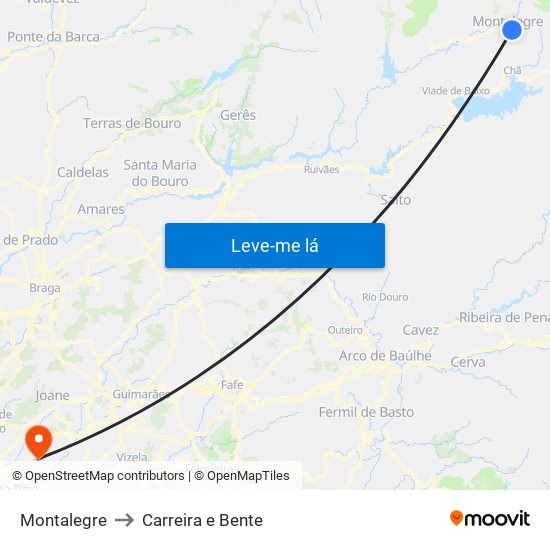 Montalegre to Carreira e Bente map