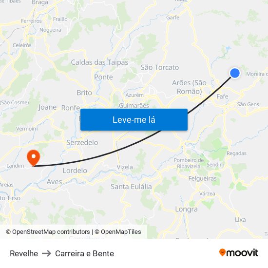 Revelhe to Carreira e Bente map