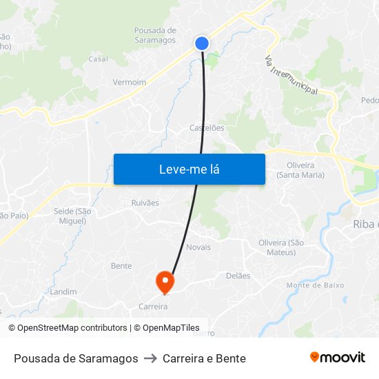 Pousada de Saramagos to Carreira e Bente map