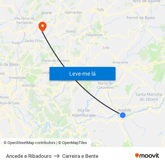 Ancede e Ribadouro to Carreira e Bente map