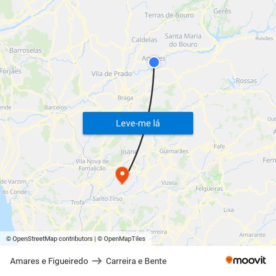 Amares e Figueiredo to Carreira e Bente map