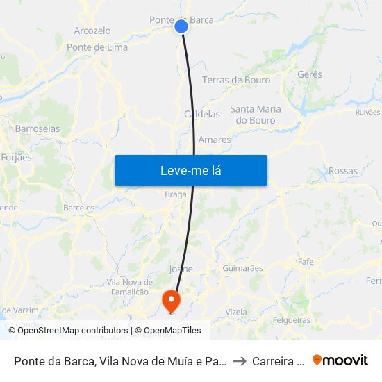 Ponte da Barca, Vila Nova de Muía e Paço Vedro de Magalhães to Carreira e Bente map