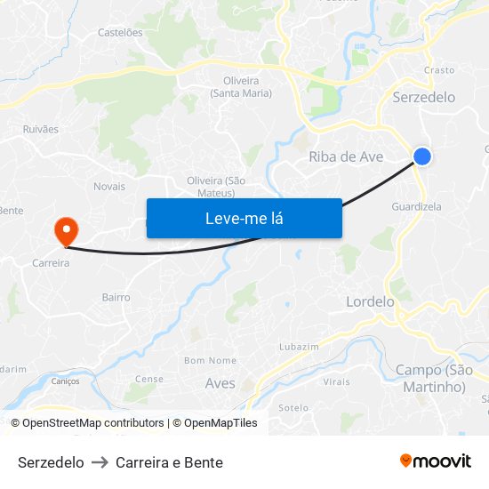 Serzedelo to Carreira e Bente map