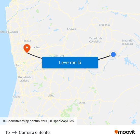 Tó to Carreira e Bente map