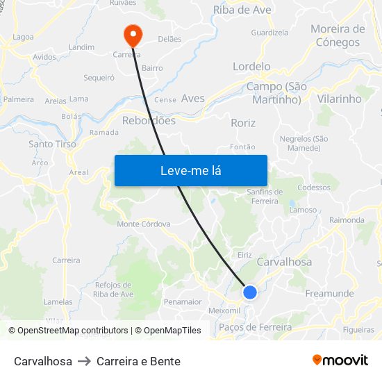 Carvalhosa to Carreira e Bente map