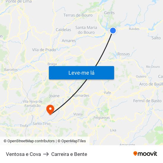 Ventosa e Cova to Carreira e Bente map