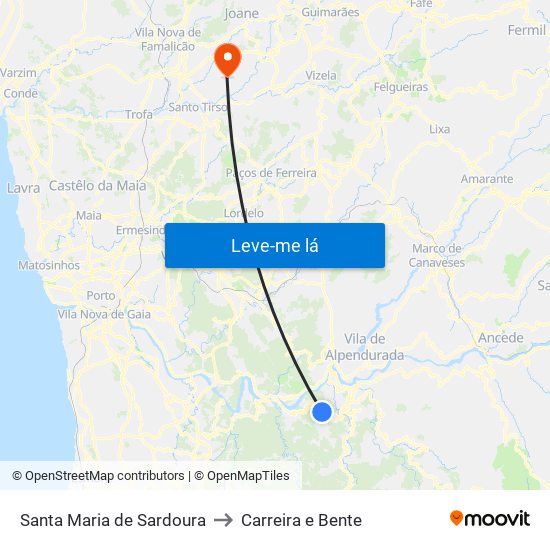 Santa Maria de Sardoura to Carreira e Bente map