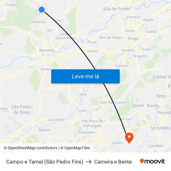 Campo e Tamel (São Pedro Fins) to Carreira e Bente map