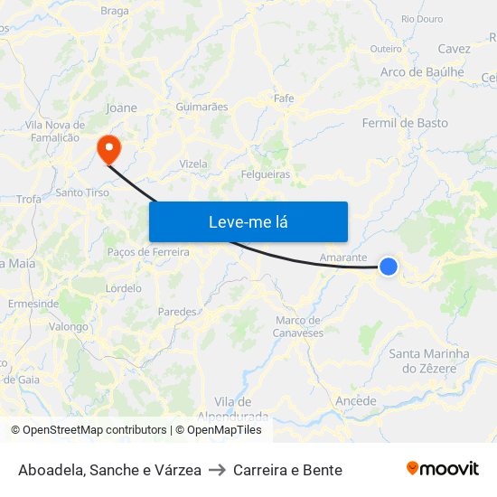 Aboadela, Sanche e Várzea to Carreira e Bente map