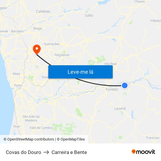 Covas do Douro to Carreira e Bente map