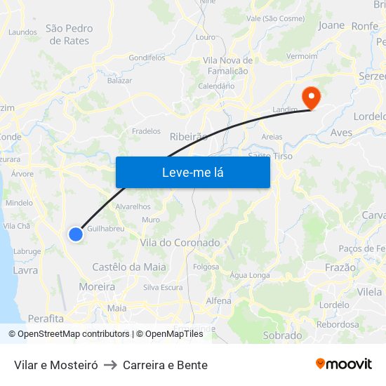 Vilar e Mosteiró to Carreira e Bente map