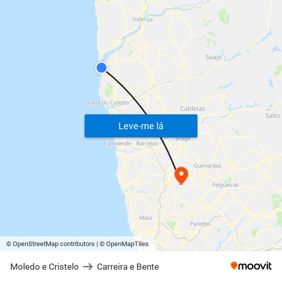 Moledo e Cristelo to Carreira e Bente map