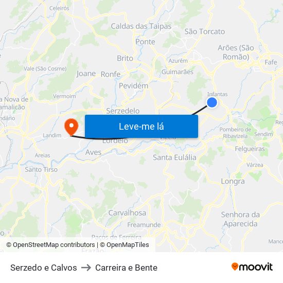 Serzedo e Calvos to Carreira e Bente map
