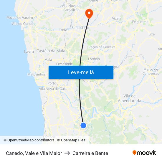 Canedo, Vale e Vila Maior to Carreira e Bente map