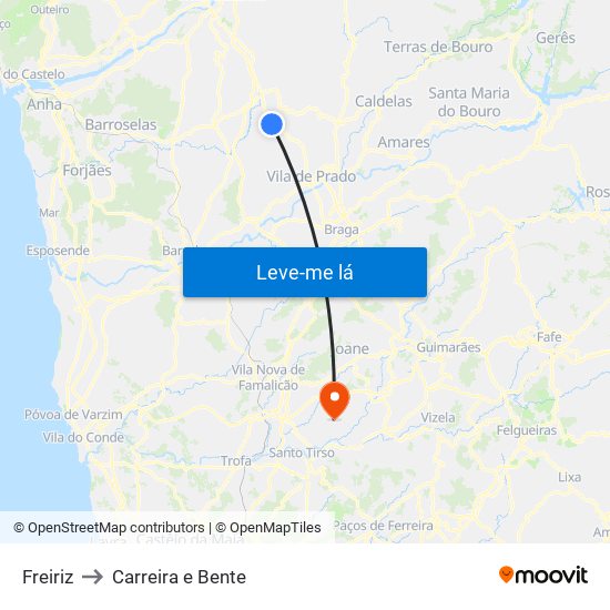 Freiriz to Carreira e Bente map