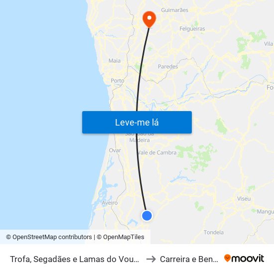 Trofa, Segadães e Lamas do Vouga to Carreira e Bente map