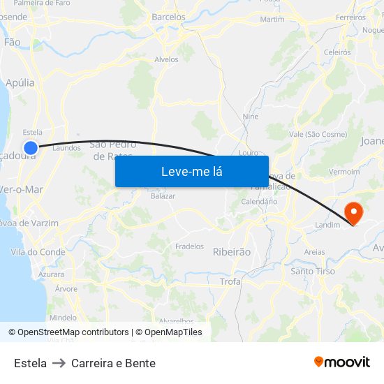 Estela to Carreira e Bente map