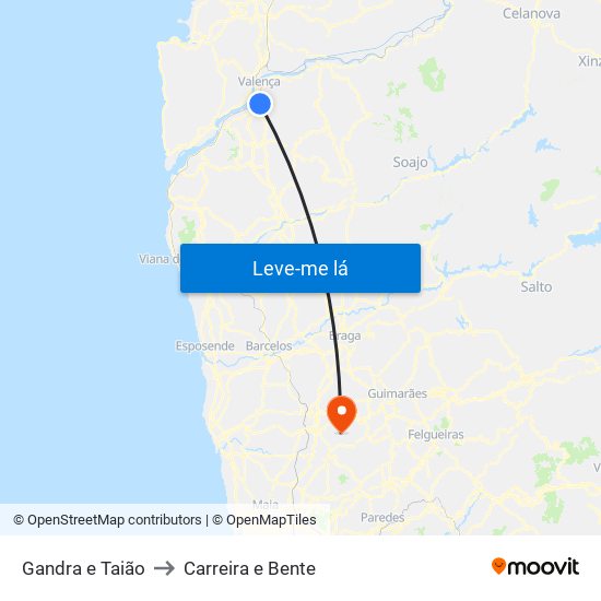 Gandra e Taião to Carreira e Bente map