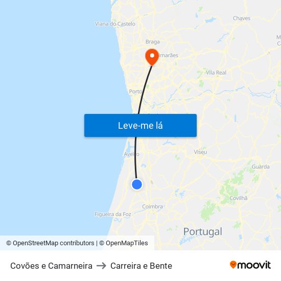 Covões e Camarneira to Carreira e Bente map