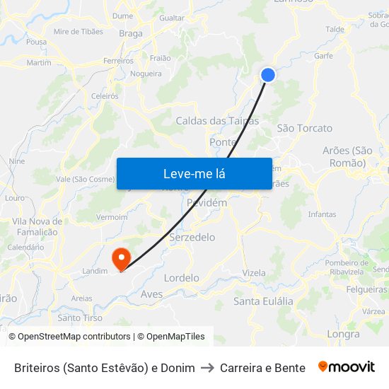 Briteiros (Santo Estêvão) e Donim to Carreira e Bente map