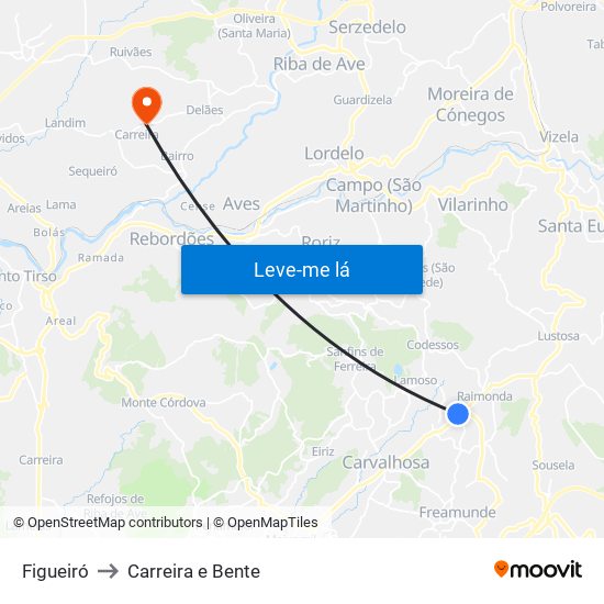 Figueiró to Carreira e Bente map