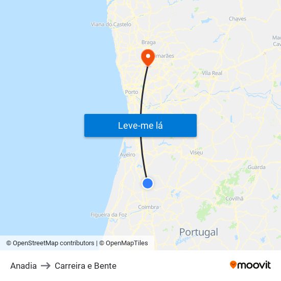 Anadia to Carreira e Bente map