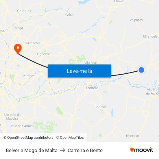 Belver e Mogo de Malta to Carreira e Bente map