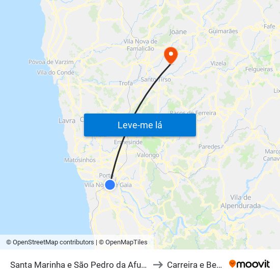 Santa Marinha e São Pedro da Afurada to Carreira e Bente map