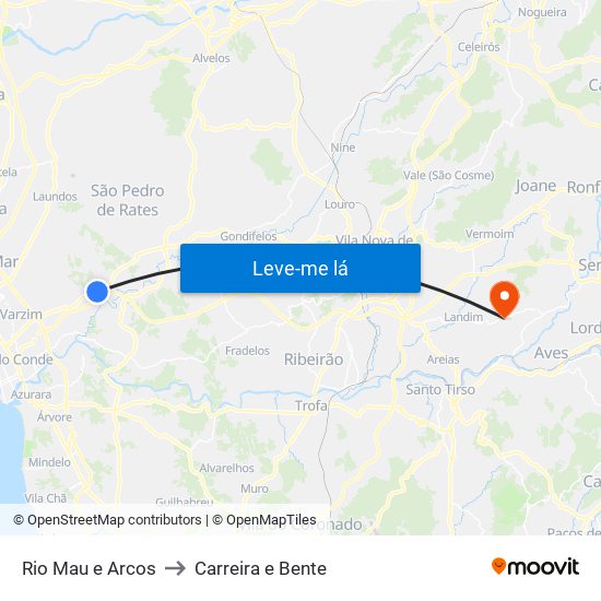 Rio Mau e Arcos to Carreira e Bente map