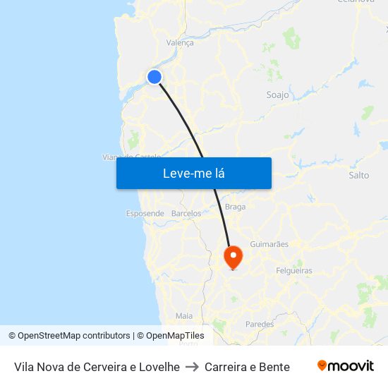 Vila Nova de Cerveira e Lovelhe to Carreira e Bente map