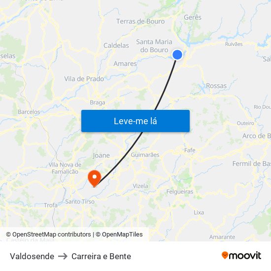 Valdosende to Carreira e Bente map