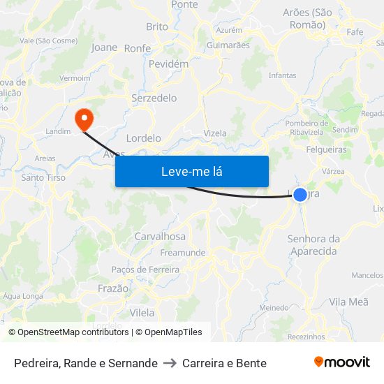 Pedreira, Rande e Sernande to Carreira e Bente map