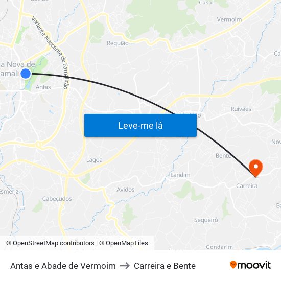 Antas e Abade de Vermoim to Carreira e Bente map